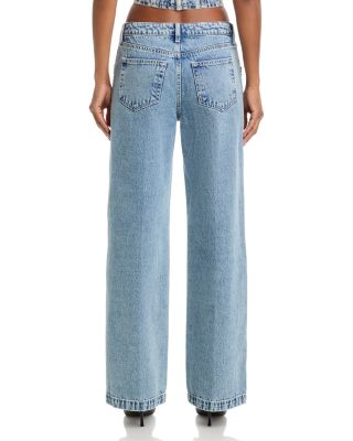 Scottie Crystal Embellished High Rise Wide Leg Jeans in Malibu