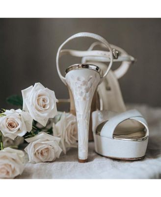  Women's Ankle Strap Pearl Platform Heel Sandal