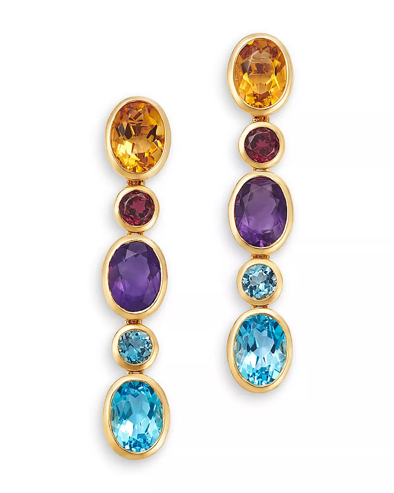 Bloomingdale's Fine Collection Multi Gemstone Bezel Linear Drop Earrings