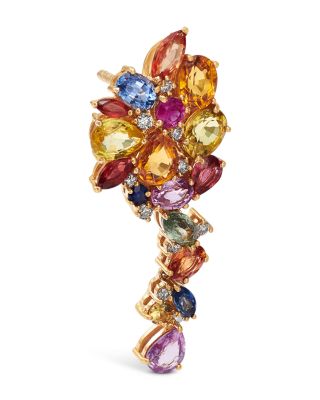 Rainbow Sapphire & Diamond Cluster Drop Earrings in 14K Yellow Gold