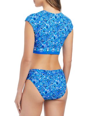 Tie Front Cap Sleeve Swim Top