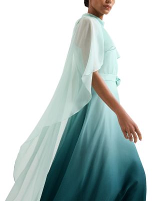 Aspen Teal Ombr&eacute; Cape Maxi Dress