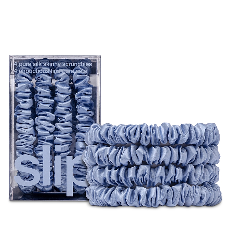slip Pure Silk Back to Basics Skinny Scrunchies in Cornflower Blue, Set of 4