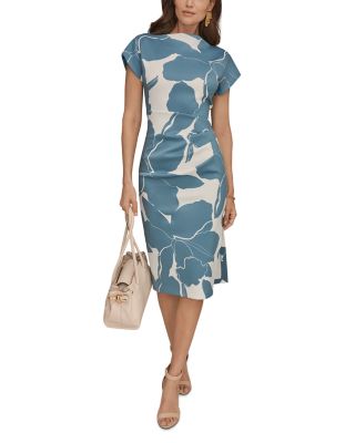 Printed Scuba Boat Neck Sheath Dress