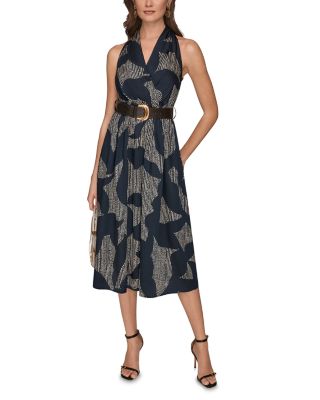 Printed Sleeveless Belted Midi Dress