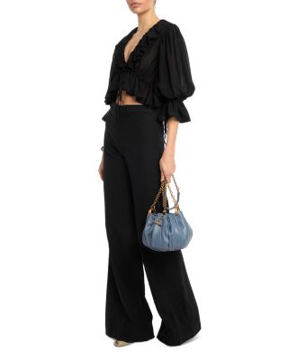 Pliss&eacute; Chain Shoulder Bag in Pleated Leather