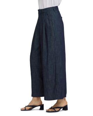 Giselle Denim Wide Leg Ankle Trousers in Dark Indigo
