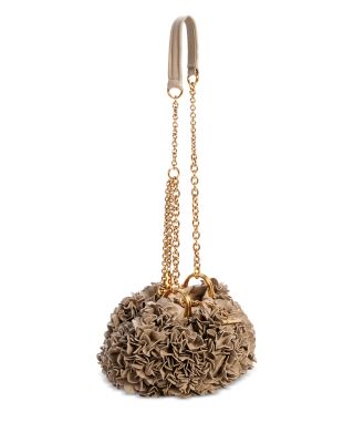 Pliss&eacute; Leather Chain Shoulder Bag with Flowers