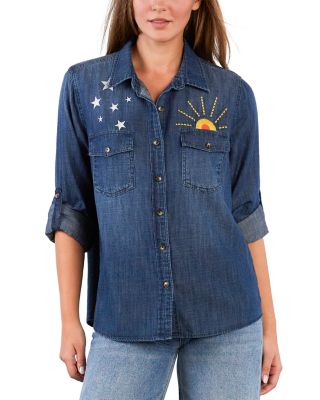 Hello Sunshine Embroidered Denim Shirt