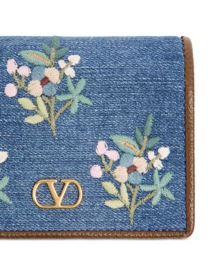 Embroidered Flower Flap French Wallet 
