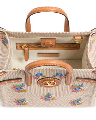 Small Floral VLogo Embroidered Canvas Tote Bag