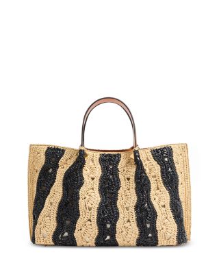 Medium Striped Raffia Tote Bag