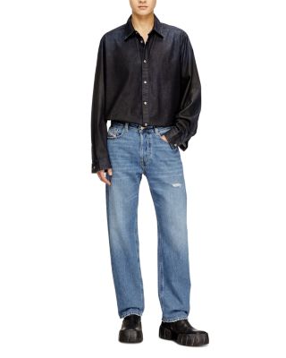 Regular Fit Whiskered Jeans in Denim