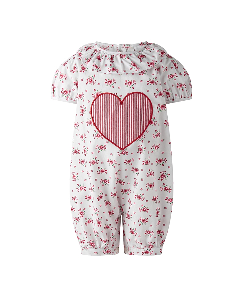 Rachel Riley Girls' Floral Heart Applique Bubble Romper - Baby