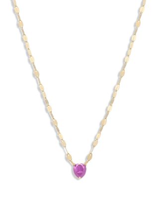 14K Yellow Gold Pink Sapphire Heart Solitaire Pendant Necklace, 16"