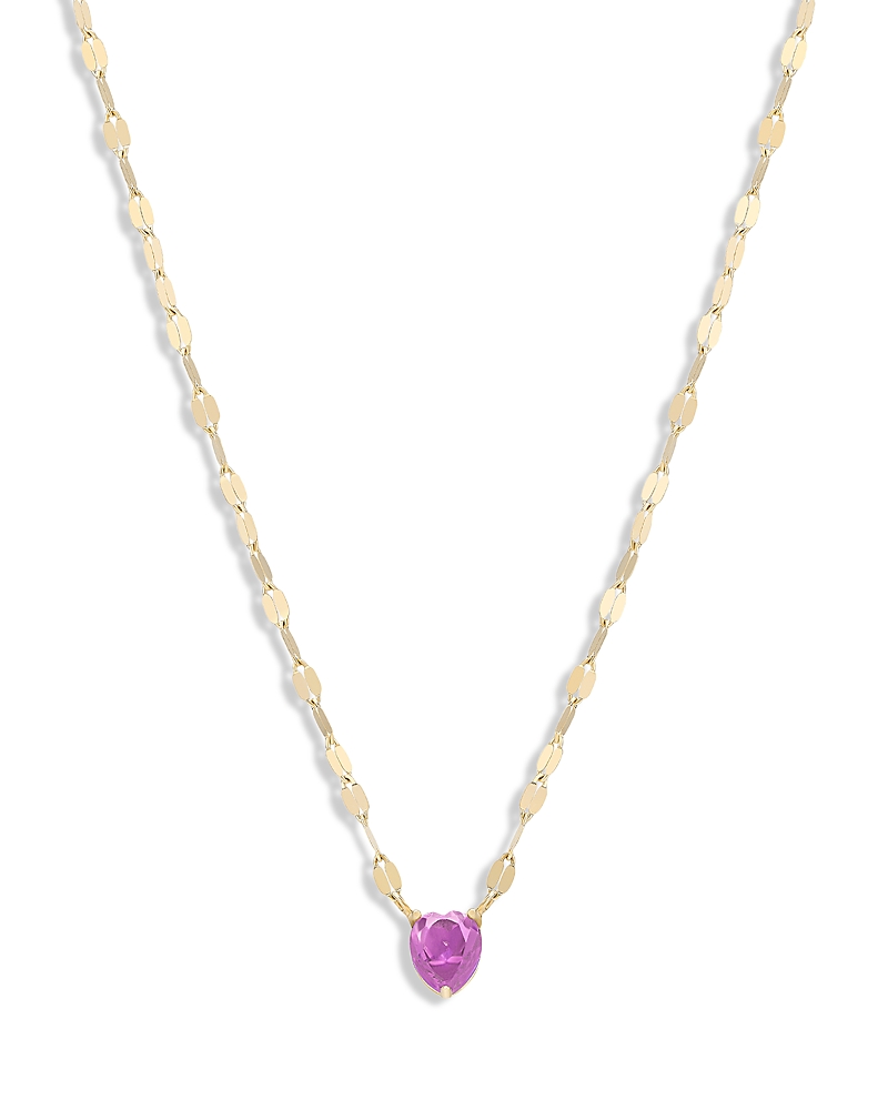 Lana 14K Yellow Gold Pink Sapphire Heart Solitaire Pendant Necklace, 16