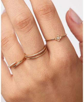 Solid Yellow Gold Mini Lab-Grown Diamond Flower Ring