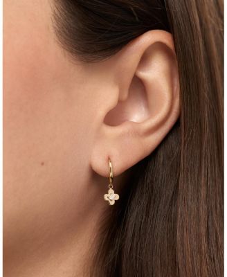 Solid Yellow Gold Mini Flower Drop Earrings