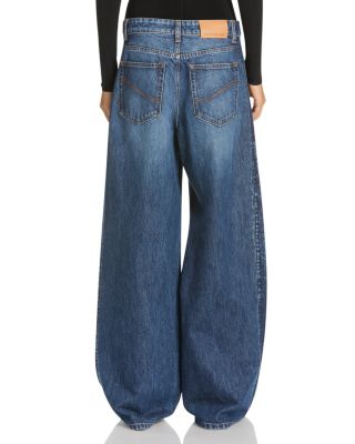 Side Detail Wide Leg Jeans in Dark Blue