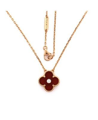  Vintage Alhambra Pendant Necklace 18K Rose Gold and Carnelian with Diamond, 16.25"