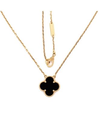  Vintage Alhambra Pendant Necklace 18K Gold and Onyx, 16.5"