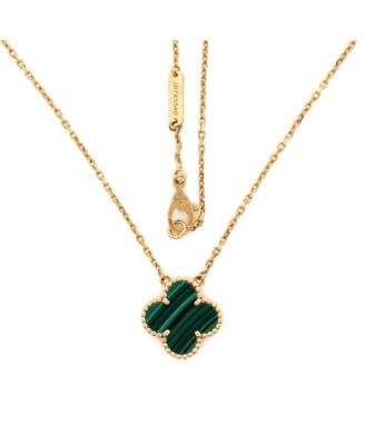  Vintage Alhambra Pendant Necklace 18K Gold and Malachite, 16.5"