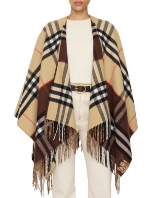 Contrast Check Cashmere Wool Cape