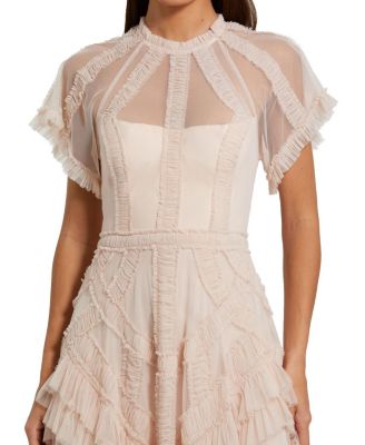 Flutter Sleeve Mesh Midi Dress with Micro Ruffles