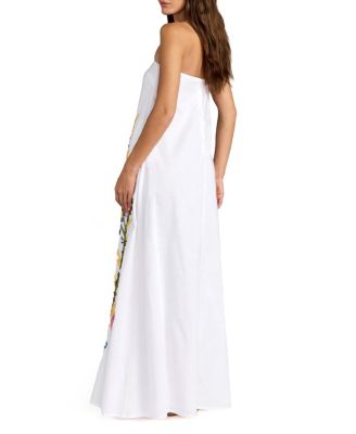  Strapless Floral Embroidered Linen Gown