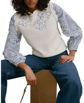  Women's Cotton Blend Striped Layered  Sweater