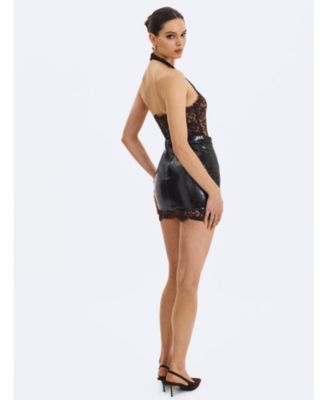  Faris Plunging Halter Belted Mini Dress