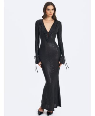 Ilysia V-Neck Plunge Snakeskin Mermaid Hem Maxi Dress