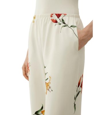  Lily Print Silk Pull-On Pant