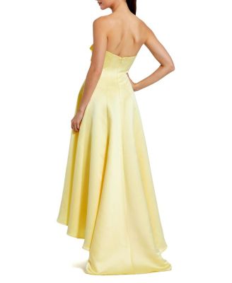 Strapless Satin High Low Gown with 3D Flowers