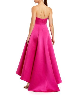 Strapless Satin High Low Gown with 3D Flowers