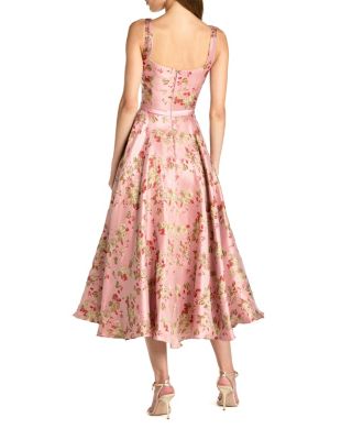  Petite Pink Floral Brocade Square-Neck Midi Dress