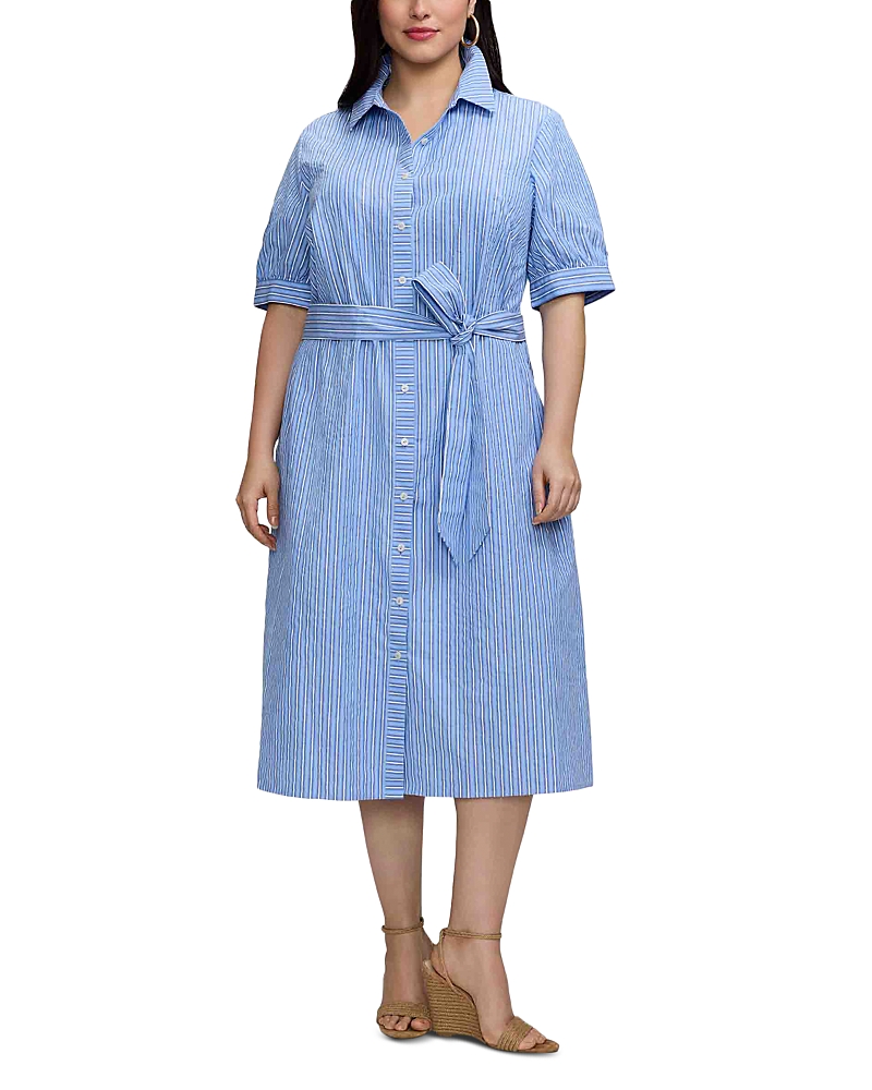 Foxcroft Plus Esther Elbow Sleeve Mini Stripe Seersucker Dress