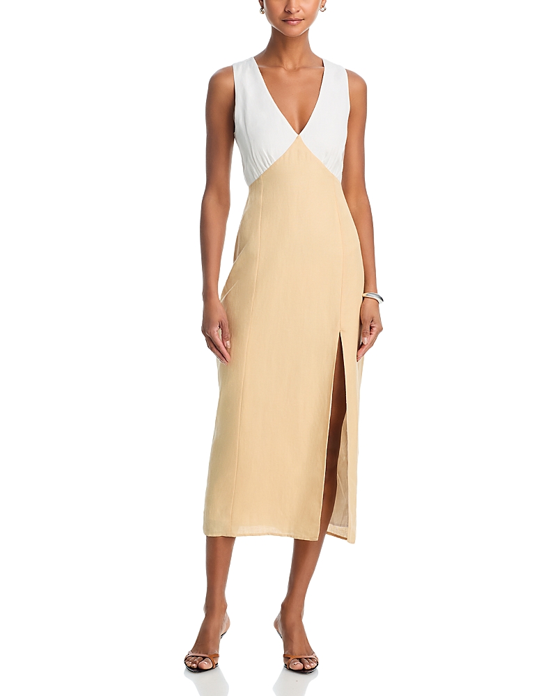 French Connection Cooper Linen V Neck Midi Dress