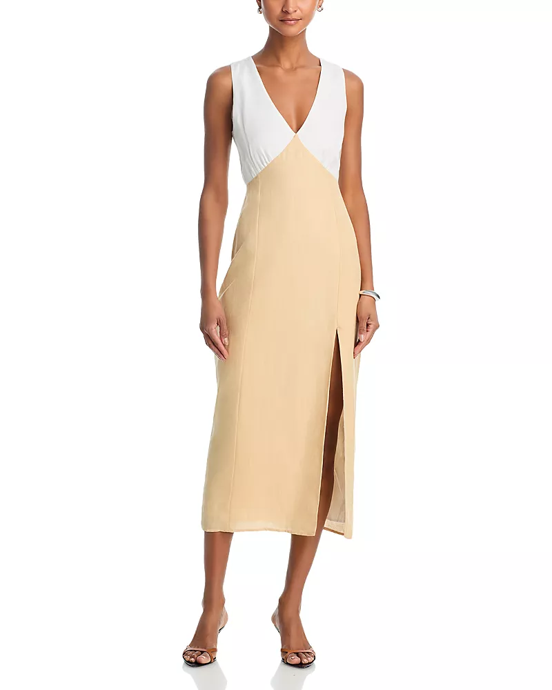 French Connection Cooper Linen V Neck Midi Dress