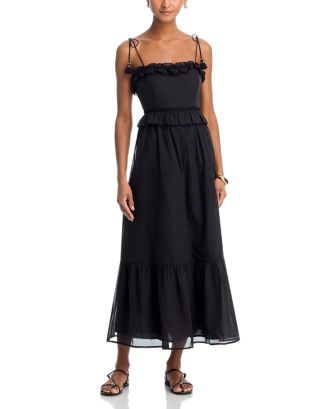 aqua ruched ruffled midi dress - exclusive Aqua Ruched Ruffled Midi Dress in Green