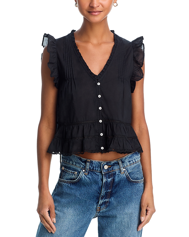 Aqua Ruffle Button Front Crop Top - Exclusive