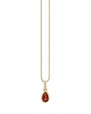 Icon Mounting Red Garnet Pear Charm with Diamond Bail Necklace, 16"