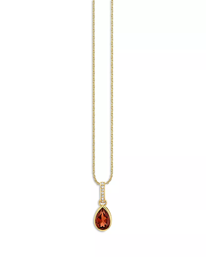 Sydney Evan Icon Mounting Red Garnet Pear Charm with Diamond Bail Necklace, 16
