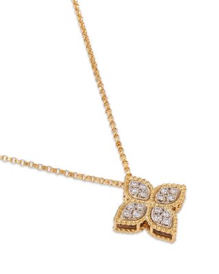 18K White & Yellow Gold Princess Flower Diamond Pendant Necklace, 16-18"