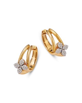 18K White & Yellow Gold Love in Verona Diamond Pav&eacute; Flower Hoop Earrings