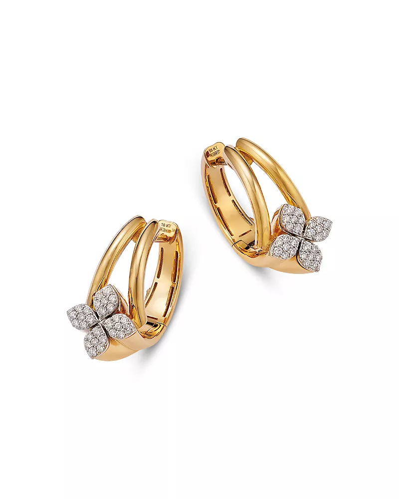 Roberto Coin 18K White & Yellow Gold Love in Verona Diamond Pave Flower Hoop Earrings