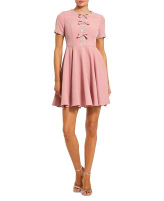  Crepe A Line Mini Dress with Rhinestone Beading