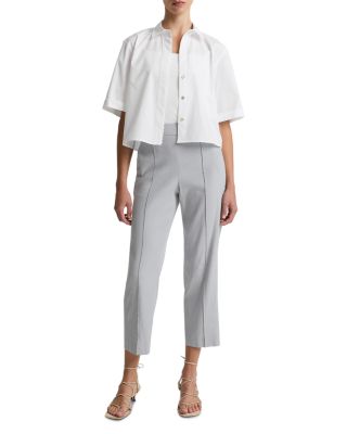 Linen Blend Mid Rise Tapered Pull On Pants  