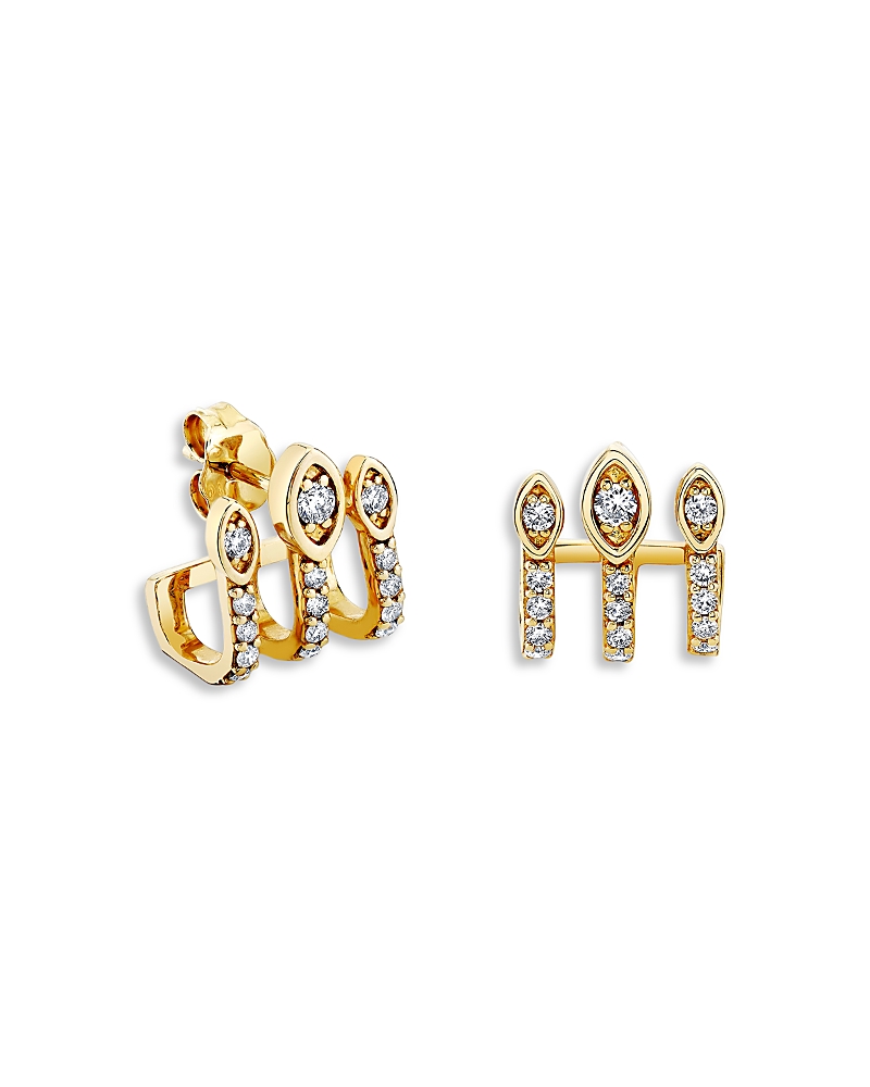 Sydney Evan 14K Yellow Gold The Terra Diamond Eye Illusion Triple Bar Hoop Earrings