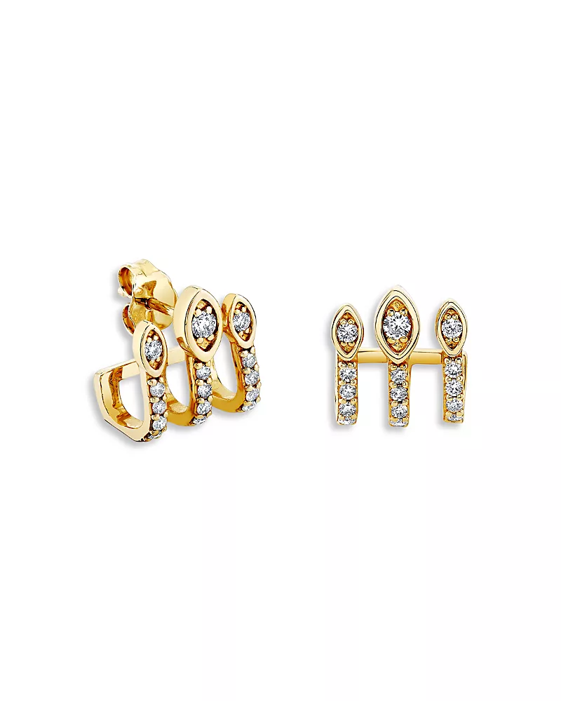 Sydney Evan 14K Yellow Gold The Terra Diamond Eye Illusion Triple Bar Hoop Earrings